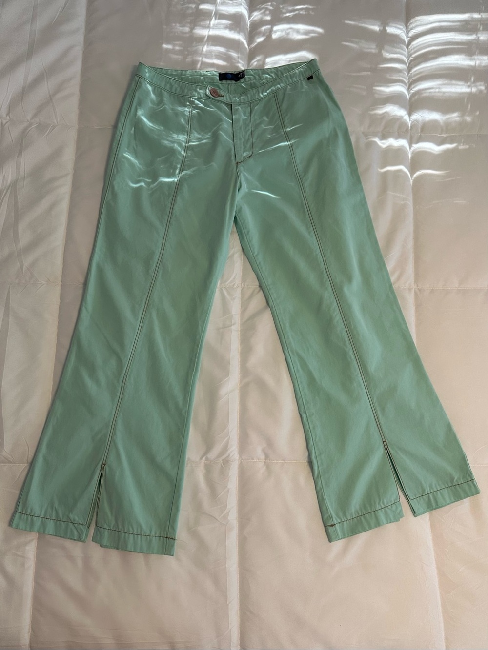 Mint Green Cotton Split Hem Pants